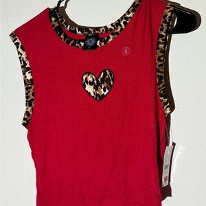 PacSun Red Top with Leopard Trim